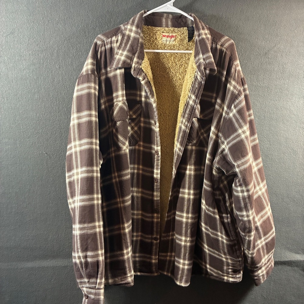 vtg men Wrangler jacket 3x brown Shirt Plaid Sherpa Lined Flannel Cotton western